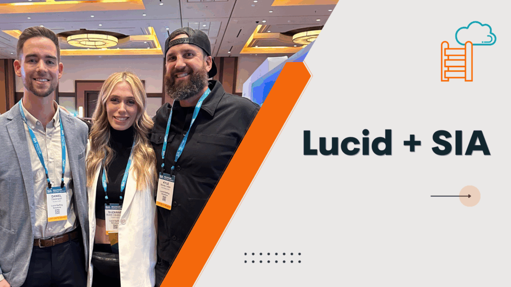 Photo of Kyle, Suzanne, and Daniel from Lucid Staffing Solutions attending the SIA conference, showcasing their expertise in healthcare staffing solutions.